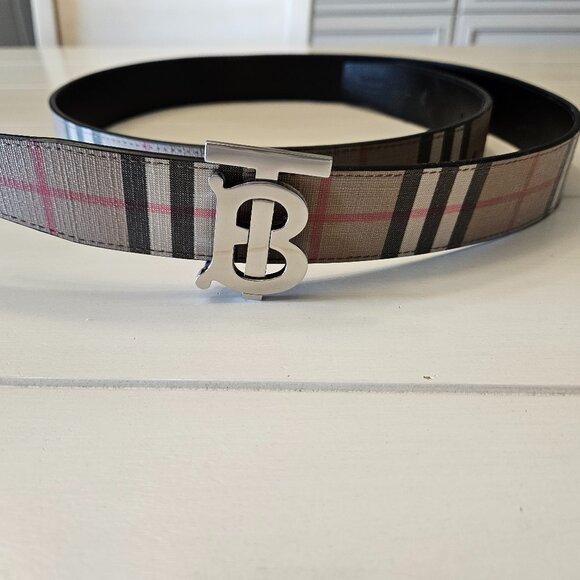 Burberry Archive Beige Check Canvas Reversible Black Leather Belt - Size 38/95 - Picture 2 of 8
